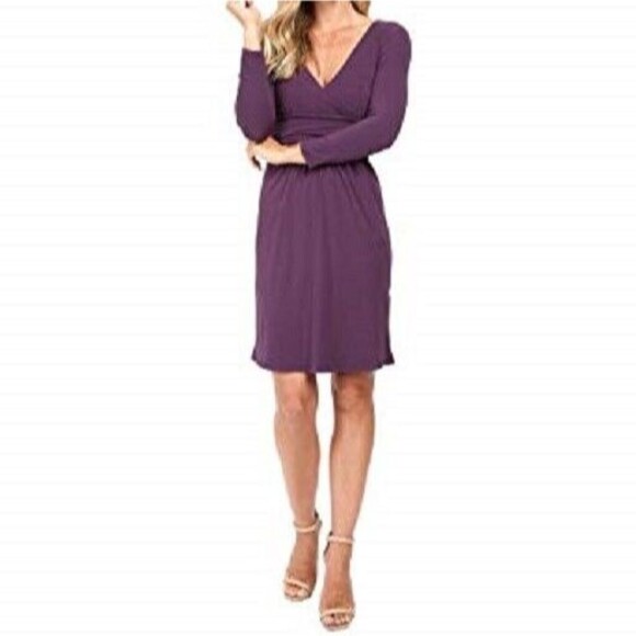 ModODoc V Neck Banded Empire Shift Dress Women's  M Aubergine - Picture 1 of 2